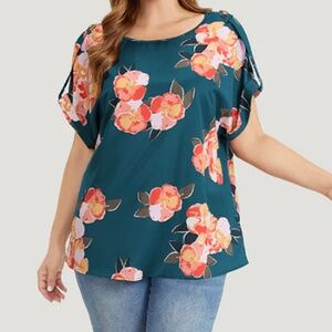 Floral teal blouse, side 22-24